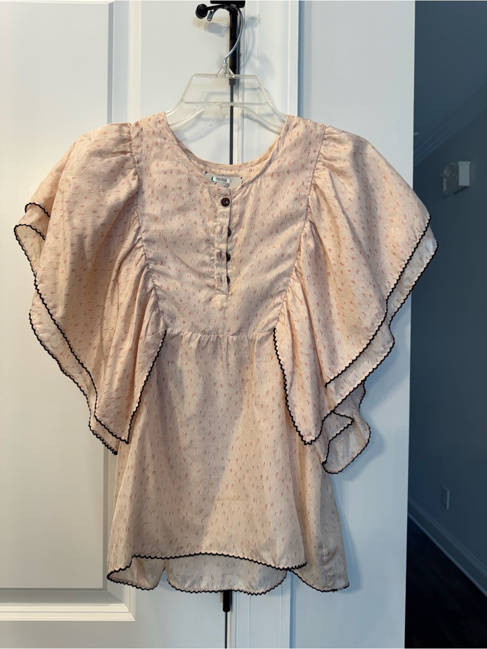 Anthropologie Chelsea Flower Silk Pink Flutter Sleeve Blouse